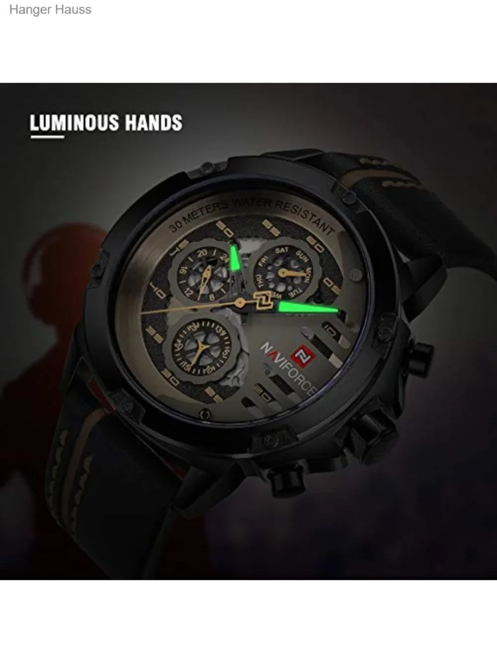 Men's Military Sport Watch Waterproof Japanese Quartz Analog Leather Band